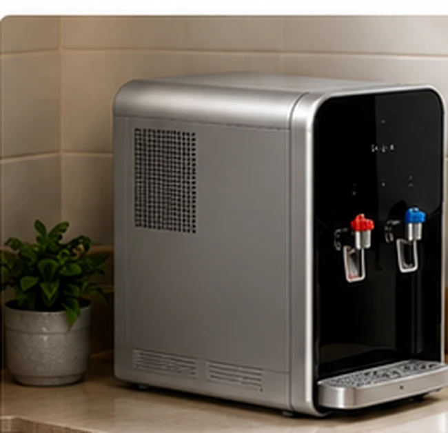 Illustrative countertop water dispenser occupying valuable kitchen workspace